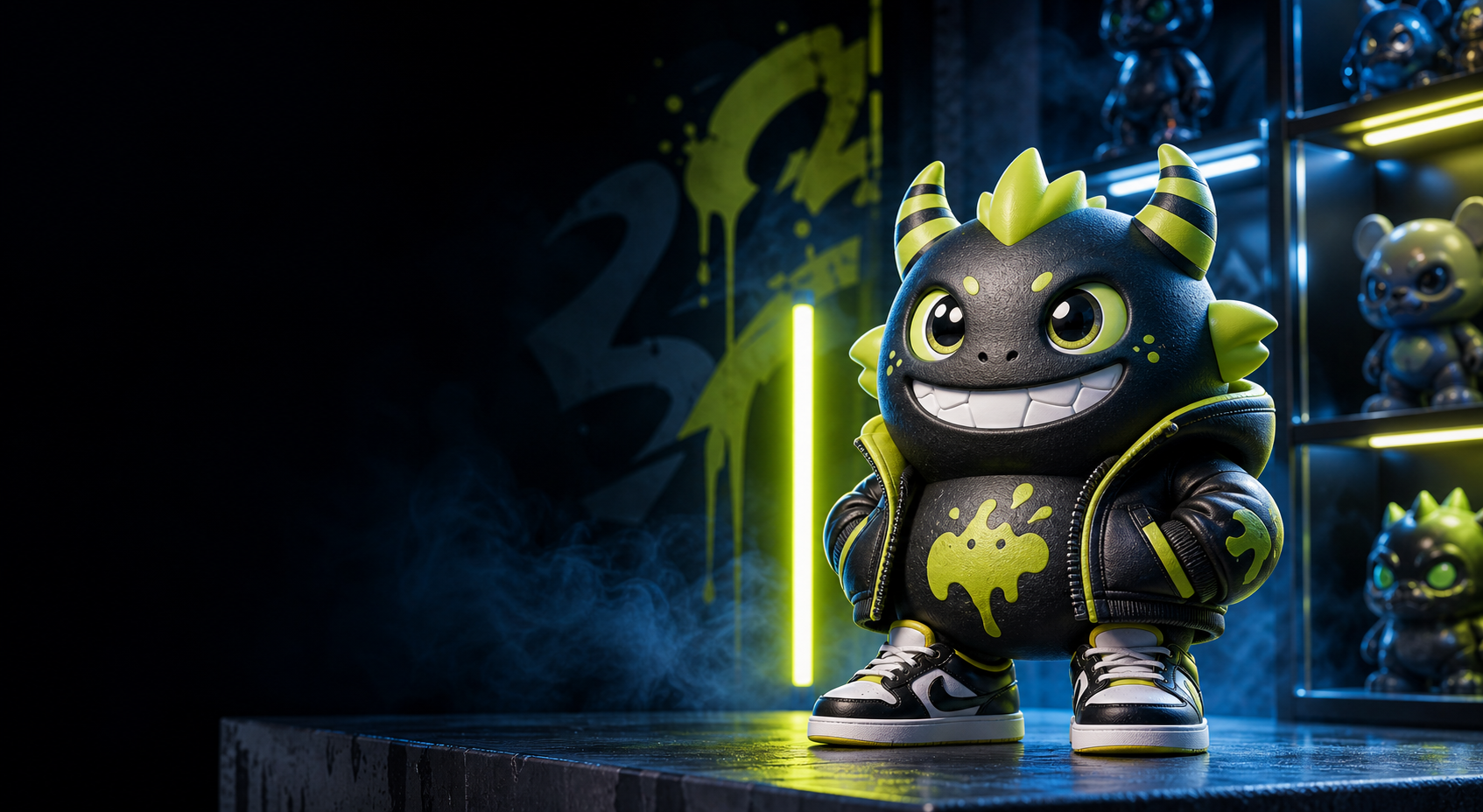 Generiertes Monster Win Produktbild im Neon-Streetwear-Stil